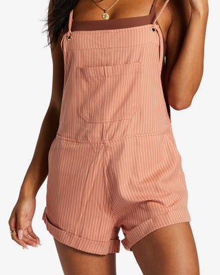 Billabong Wild Pursuit Romper with square neck and multiple pockets.