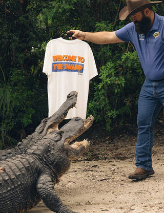 Duvin x Florida Gators Locals Tee in Off White with GATORS lettering and Albert river-float artwork