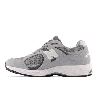 New Balance 2002R in Steel/Lead/Orca, ABZORB midsole, N-ergy outsole, pigskin-mesh blend.