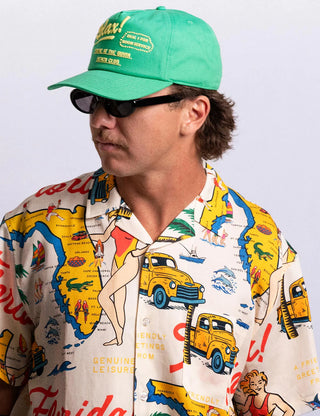 Duvin Florida 2.0 Cabana Shirt with vintage Florida postcard print and camp collar.