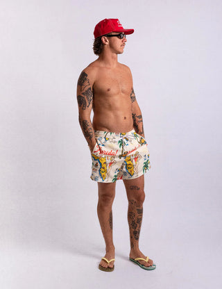 Duvin Florida 2.0 Swim Short in Antique with vintage Florida-inspired print and relaxed fit.