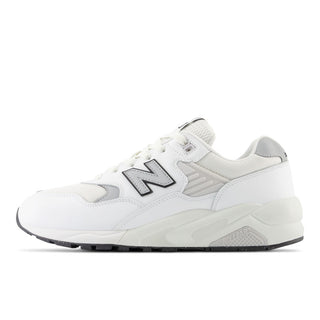 New Balance MT580EC2 Shoes in White with Sea Salt and Silver Metallic. These sneakers feature a sleek design, premium materials, and cushioned midsole for comfort and performance.