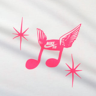 Nike SB FC Club 58 skate T-shirt in White with Hyper Pink graphics.