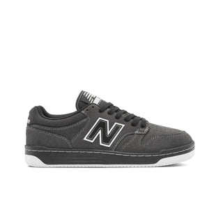 New Balance Numeric 480 black cement white skate shoe with suede and mesh.