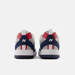New Balance Numeric 808 in White/Navy, featuring ABZORB midsole, designed by Tiago Lemos, for skateboarding.