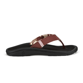 OluKai 'Ohana Sandals in Red Clay/Black — water-resistant synthetic straps, quick-drying jersey knit lining, non-marking rubber outsole, and enhanced wet-surface traction