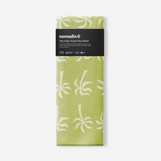 Nomadix Original Towel in Breezy Palms Olive — ultra-absorbent, quick-drying, sand and funk resistant, made from 90% recycled polyester, 72.5" x 30"
