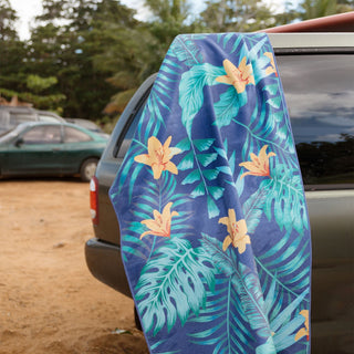 Nomadix Original Towel in Palms Dusk — ultra-absorbent, quick-drying, sand and funk resistant, made from 90% recycled polyester, 72.5" x 30"
