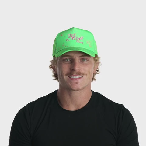 melin Odysea Neon Hydro Snapback Hat in Slime — water-friendly, floatable snapback with moisture-wicking lining and hidden besom pocket