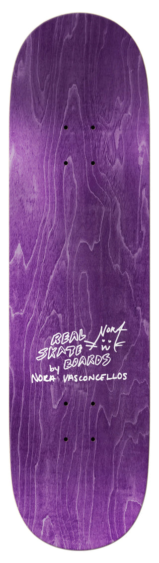 REAL Skateboards 8.25 inch Nicole Echoes pro model skateboard deck with True Fit construction and original artwork by Nora Vasconcellos, 31.5 inch length and 13.88 inch wheelbase