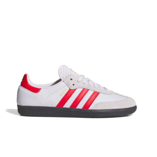 adidas Skateboarding Samba ADV Shoes in Core Black/Frozen Purple/Better Scarlet — heritage Samba silhouette with leather and suede upper, Adituff toe reinforcement, and flexible rubber cupsole