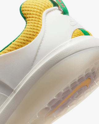 Nike SB Nyjah 3 Skate Shoe in Summit White/Tour Yellow/Lucky Green/Black, with Zoom Air cushioning and honeycomb outsole.