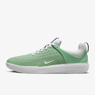 Nike SB Nyjah 3 in Enamel Green/White, featuring Zoom Air heel cushioning and a lightweight, grippy honeycomb outsole.