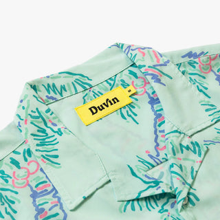 Duvin Design Scribble Palm Button-up, light, stretchy, and adorned with playful palm patterns.