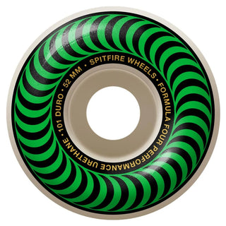 Spitfire F4 Classic 101a skateboard wheels, 52mm, Formula Four urethane with medium width riding surface, round sidewalls, and Classic shape for control in all situations