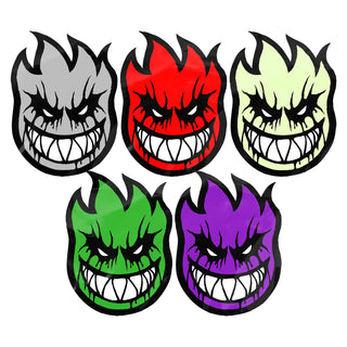 Spitfire Deathmask II medium skateboard sticker featuring assorted flame head logo colorways.