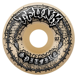 Spitfire F4 T-Funk Raw Radial Full 97a skateboard wheels, 54mm, Tristan Funkhouser pro model with Formula Four urethane and Radial Full shape