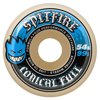 Spitfire 54mm Formula Four 99a Conical Full skateboard wheels with wide profile and performance urethane.