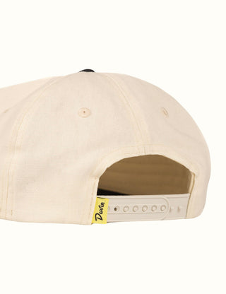 Duvin Shark Hat in Antique with embroidered shark graphic and contrasting black brim.