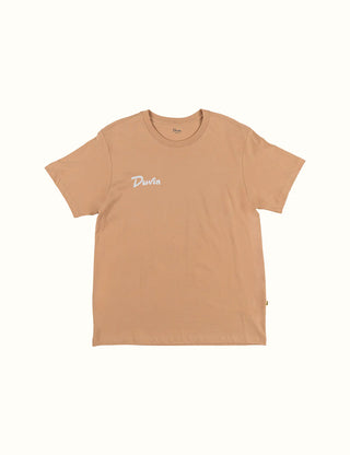 Tan Duvin Shark Bite Tee made of soft Pima Peruvian Cotton with a boxy fit and side label.