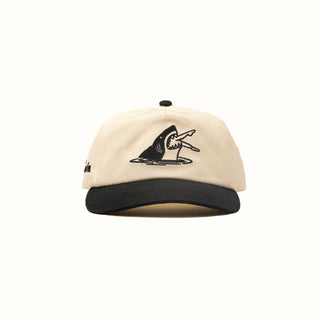 Duvin Shark Bite Hat, cotton twill, unstructured, "Shark Bite" embroidery, branded back snap.