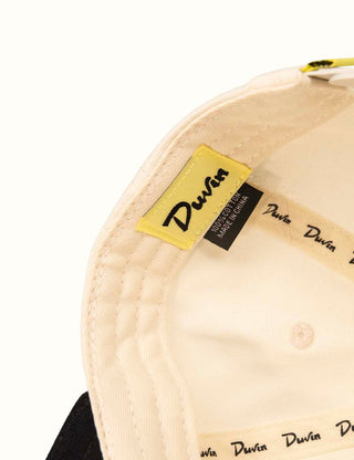 Duvin Shark Hat in Antique with embroidered shark graphic and contrasting black brim.