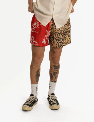 Duvin Horsin Around Swim Short in Red with playful all-over print and relaxed volley fit.