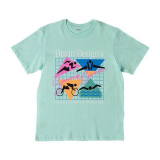 Duvin Summer Games Tee in teal, made of 100% Pima Peruvian cotton, hand-drawn prints, modern fit.