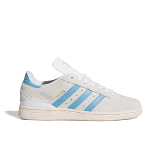 adidas Skateboarding Busenitz Pro in Grey One/Light Blue/Chalk White — suede and synthetic upper, Geofit padded collar, recessed eyelets, textile lining, and pivot-point rubber cupsole