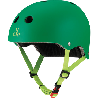 Triple 8 The Certified Sweatsaver Helmet in Kelly Green with lime green adjustable chin straps, black padding, and a yellow Triple 8 logo.