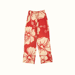 Duvin Design Co. Trouble in Paradise Pants, red, wide-leg cropped, adjustable drawstring, rayon-polyester, beach/leisure pant.