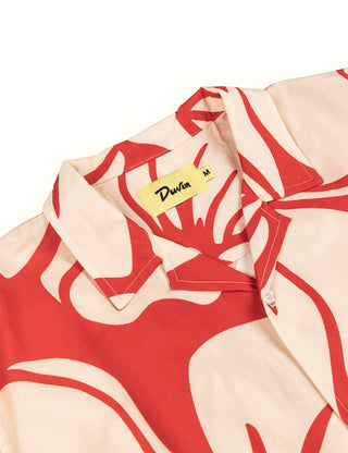 Duvin Trouble in Paradise Button-Up in red, eco-friendly tencel and linen blend, relaxed fit, camp collar.