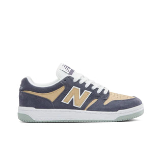 New Balance Numeric 480 Shoes in Meteorite/Tan — heritage basketball-inspired skate shoe with suede and mesh upper, FuelCell cushioning, and cupsole construction
