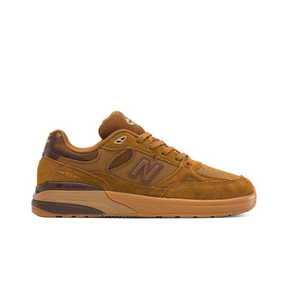 New Balance Numeric Andrew Reynolds 933 in Breakfast Tea/Pumpernickel — Andrew Reynolds signature skate shoe with ABZORB cushioning, suede and mesh upper, compression-resistant midsole, low-top silhouette