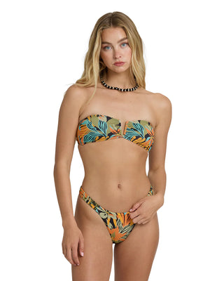 Billabong Des Tropiques Sunni Scrunch bikini bottom in Black Multi colorway with high-cut legs and scrunch details