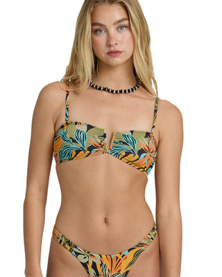 Billabong Des Tropiques V bandeau bikini top in black multi with tropical print.