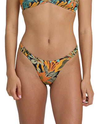 Billabong Des Tropiques Sunni Scrunch bikini bottom in Black Multi colorway with high-cut legs and scrunch details