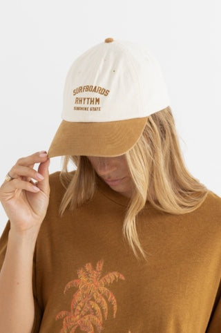 Rhythm Surf Cap in natural cotton canvas, contrast peak, front embroidery, adjustable metal slider.