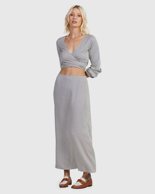 RVCA Women's Eclipse June Maxi Skirt in viscose matt satin with invisible zip.