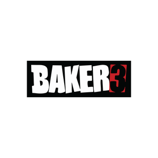 Baker 3 logo sticker, 7.5″ by 2.5″ vinyl decal in black and white.