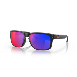 "Oakley Holbrook sunglasses in Matte Black frame with Positive Red Iridium lenses — iconic unisex sunglasses with UV400 protection"