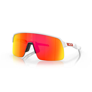 "Oakley Sutro Lite sunglasses in Matte White frame with Prizm Ruby lenses — lightweight shield sport sunglasses with ruby mirror finish and UV400 protection"