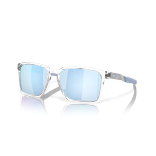 Oakley Exchange Sun Prizm Polar Sunglasses in Polished Clear with Prizm Deep Water Polar lenses, mixed material O Matter front with stainless steel temples and B1B grip textured Unobtainium earsocks, 12% light transmission rose base lens optimized for bright light and water conditions