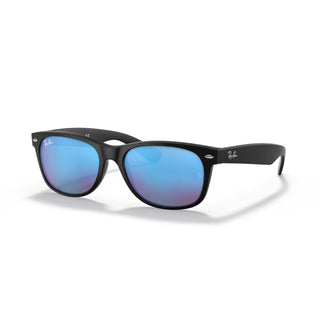 Ray-Ban New Wayfarer Flash Sunglasses - Matte Rubber Black/Blue Flash