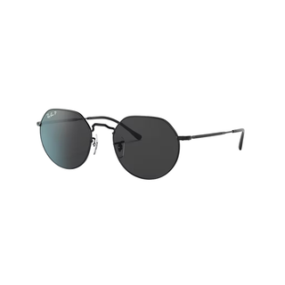 Ray-Ban RB3565 Jack sunglasses with polished black metal frame and black lenses, featuring adjustable nose pads.