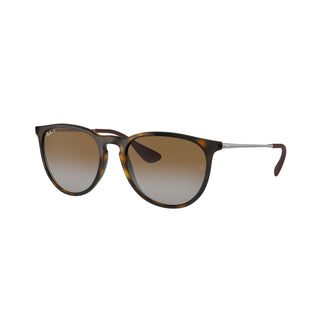 Ray-Ban Erika Classic Sunglasses RB4171 in Polished Light Havana with Brown Gradient Polarized lenses, round phantos injected frame with flexible bridge and Light Havana temples, 54mm lens width, 46mm lens height, 145mm temple length, 100% UV protection