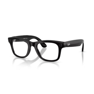 Ray-Ban Meta Wayfarer Gen 2 smart glasses in Shiny Black with Transitions lenses, Meta AI, camera, and audio.
