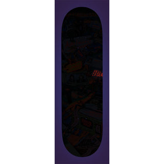Santa Cruz Stranger Things Season 5 Deck with hidden red glow-in-the-dark graphics, 8.5-inch all-terrain shape.