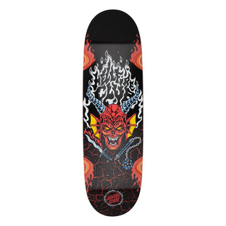 Santa Cruz Stranger Things Hellfire Club Flames Deck with multicolor glow graphics and 9-inch egg shape.