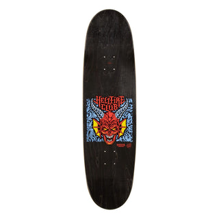 Santa Cruz Stranger Things Hellfire Club Flames Deck with multicolor glow graphics and 9-inch egg shape.